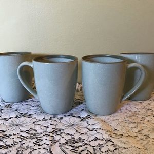 Dansk Vintage Leano Green stone texture Tan trim Mugs Cups Set of 2